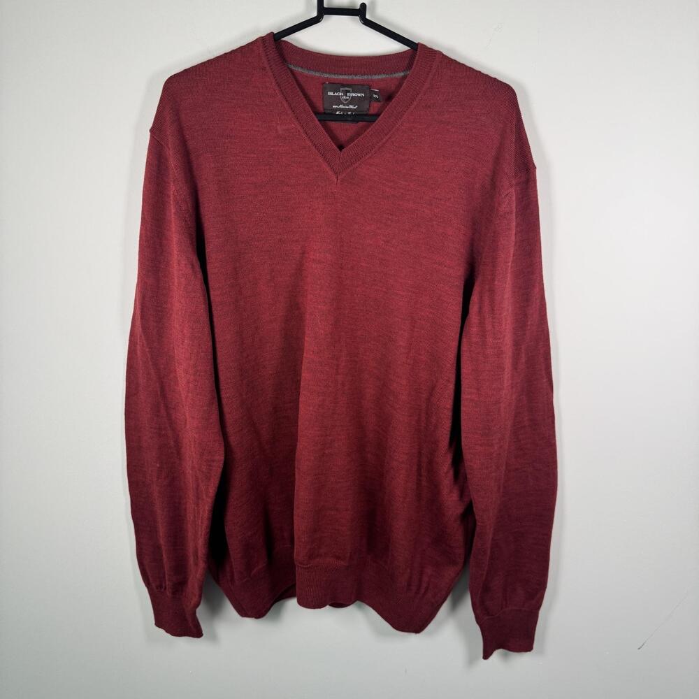 Black Brown 1826 Sweater Mens XL Red Merino Wool V Neck Pullover Lightweight